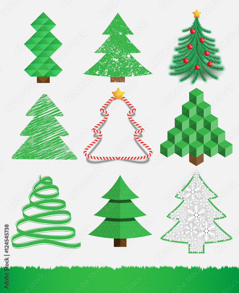 Set of Christmas trees in different styles