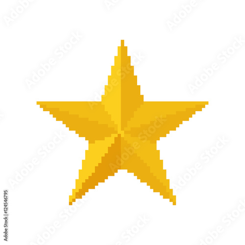 Gold star, 8 bit pixel. vector illustration