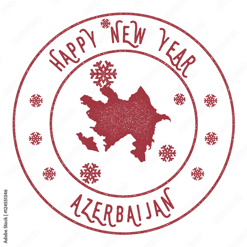 Retro Happy New Year Azerbaijan Stamp. Stylised rubber stamp with county map and Happy New Year text, vector illustration. Retro Happy New Year Azerbaijan Stamp. Stylised rubber stamp with county map and Happy New Year text, vector illustration.