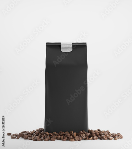 Black pack of coffee against white background