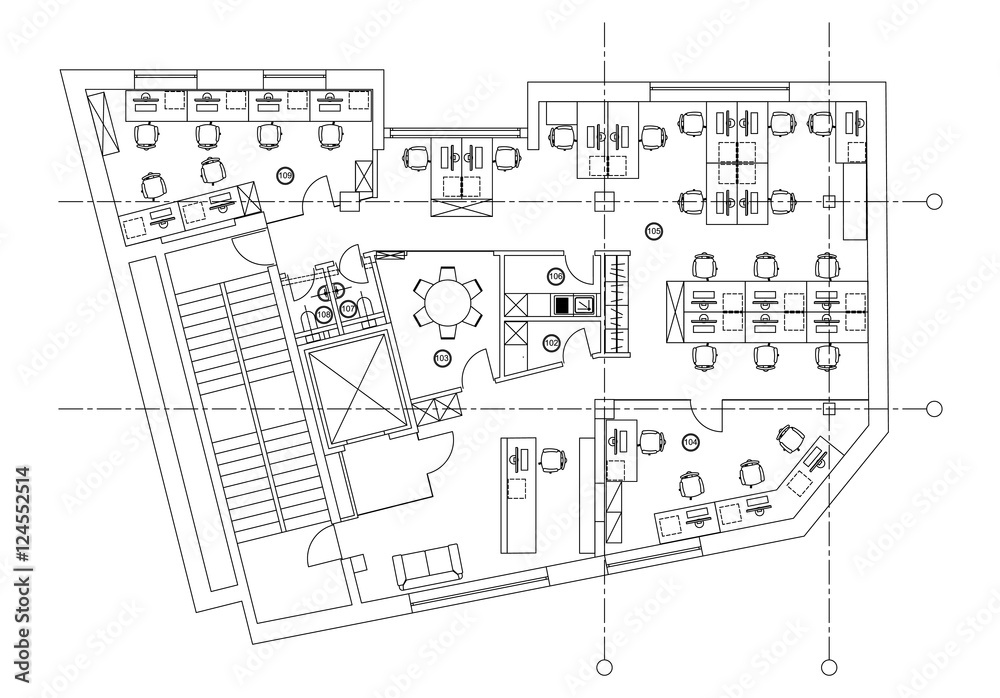 Vetor de Standard office furniture symbols on floor plans do Stock ...