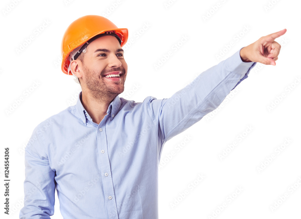 Handsome architect in helmet Handsome architect in helmet