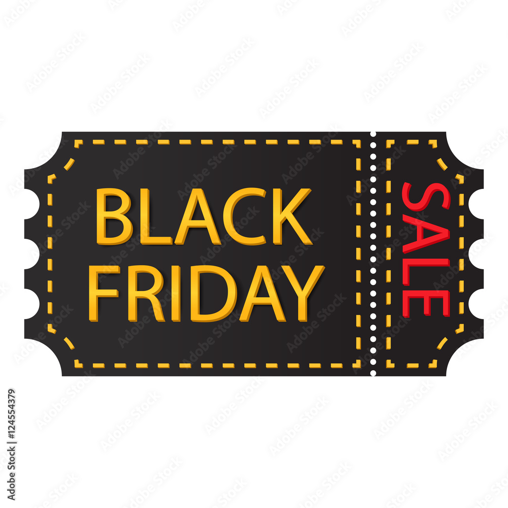 Ticket black friday gold with cut line. Black ticket with sale. Stock ...