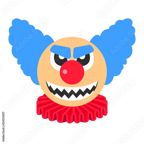Clown angry vector cartoon with blue hair and sharp teeth.