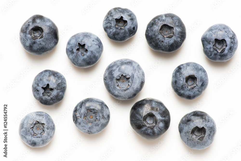 Big ripe blueberries on white background close up