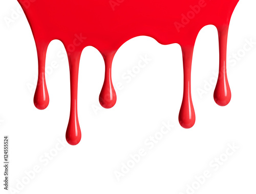 Red paint dripping isolated over white background