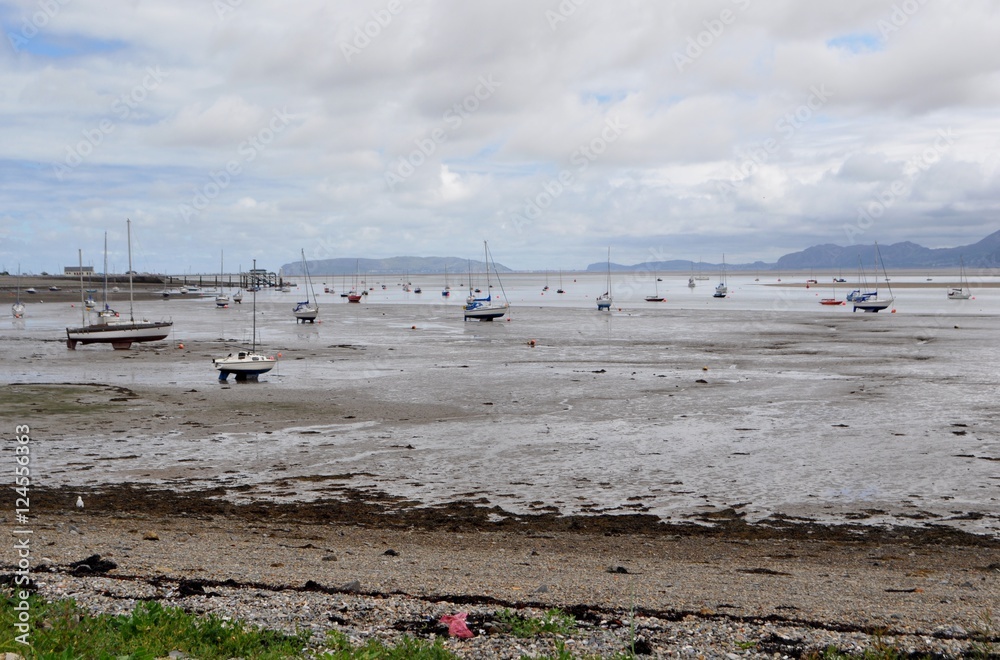 Boats moored in Menai Straits Wales Boats moored in Menai Straits Wales