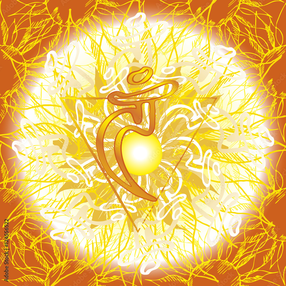 Chakra Vishuddha icon, ayurvedic symbol, flower pattern. 21 june. World yoga Day. International