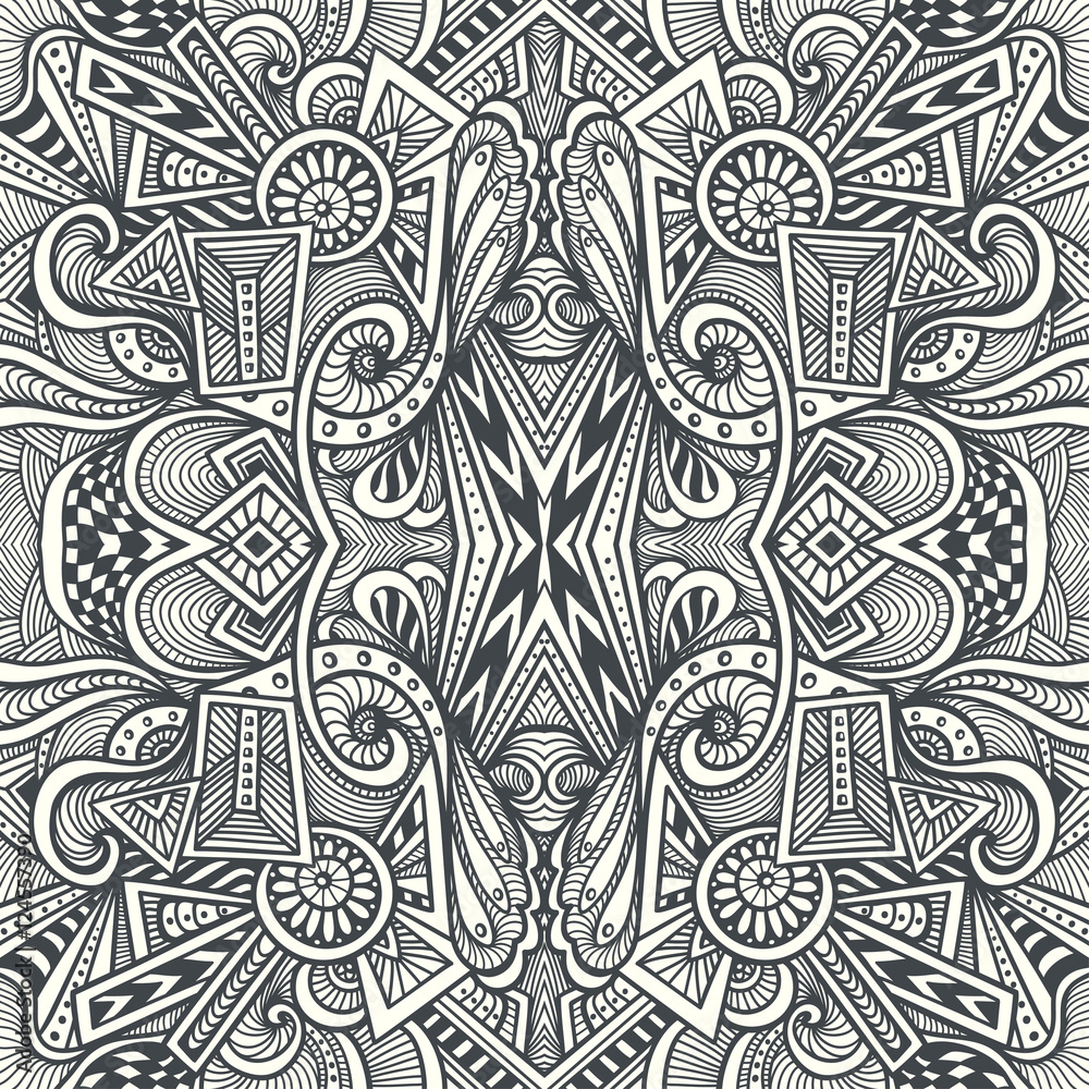 Abstract Seamless pattern  in  Zen tangle or Zen doodle style  in black white