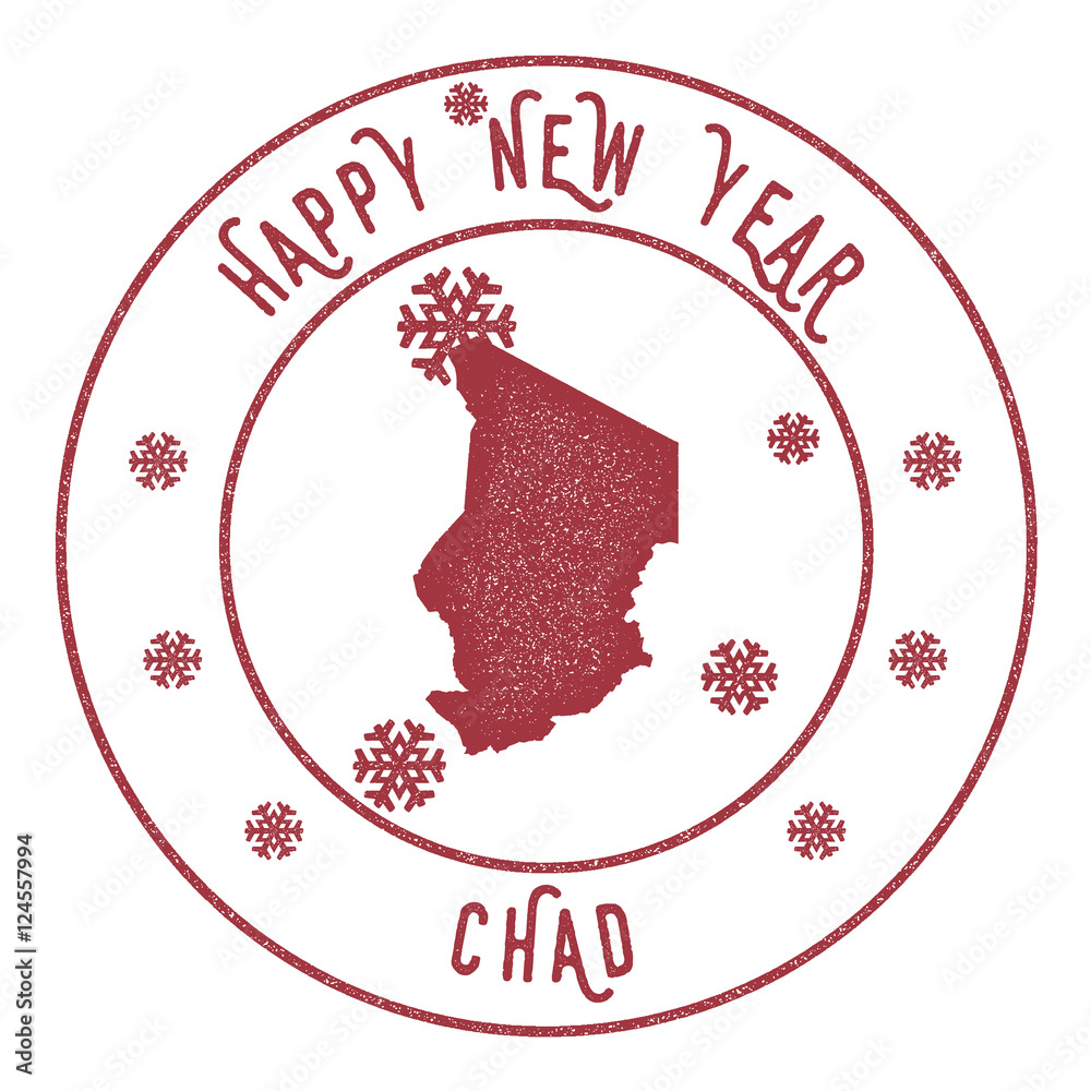 Retro Happy New Year Chad Stamp. Stylised rubber stamp with county map and Happy New Year text, vector illustration. Retro Happy New Year Chad Stamp. Stylised rubber stamp with county map and Happy New Year text, vector illustration.