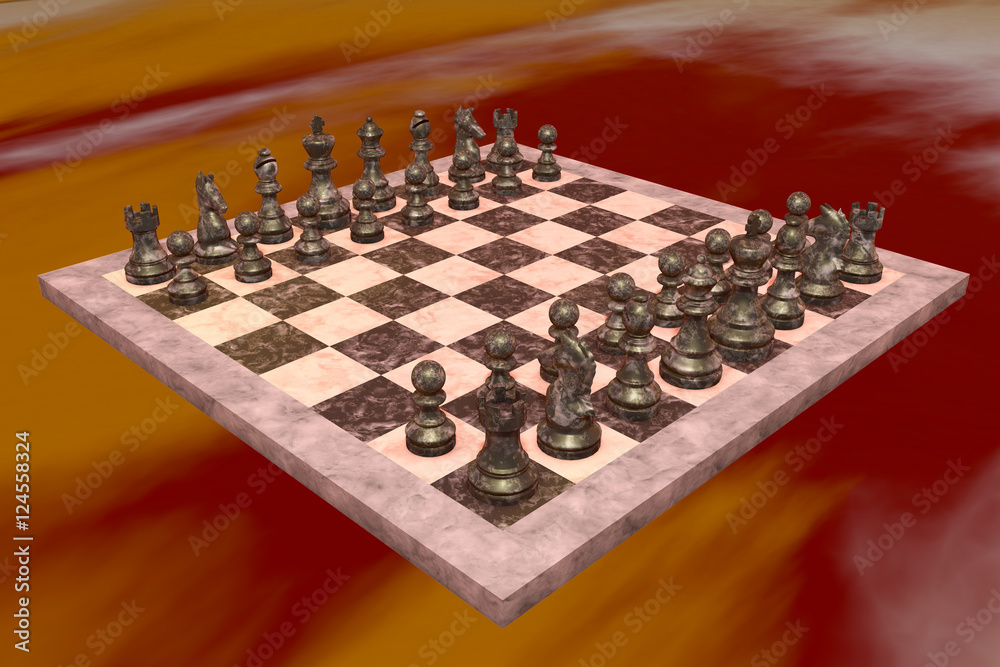 A chess game with exclusively black figures (3d rendering) A chess game with exclusively black figures (3d rendering)