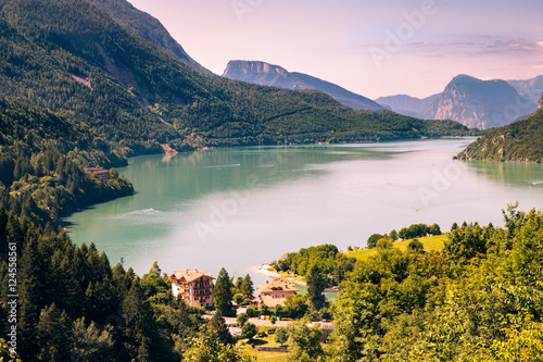 Fototapeta Naklejka Na Ścianę i Meble -  Lake Molveno, elected most beautiful lake in Italy.