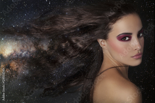 beautiful fantasy woman among stars