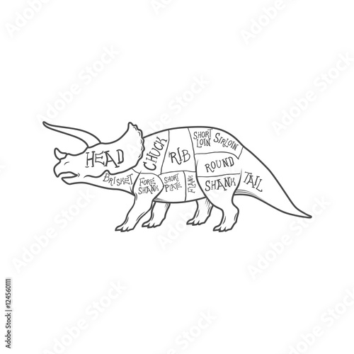 Dinosaurs illustration with cut scheme on white background. Vector