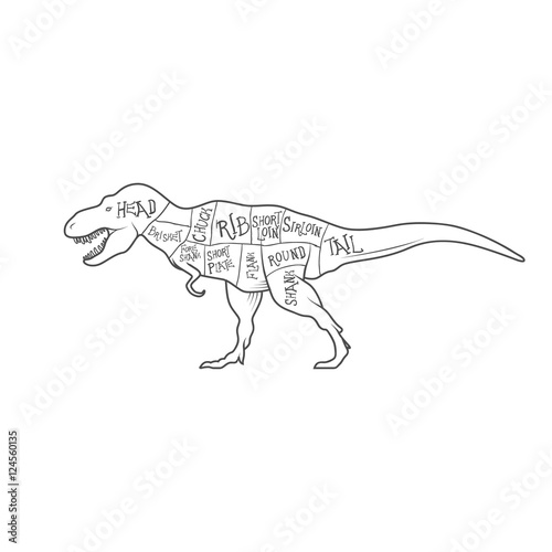 Dinosaurs illustration with cut scheme on white background. Vector