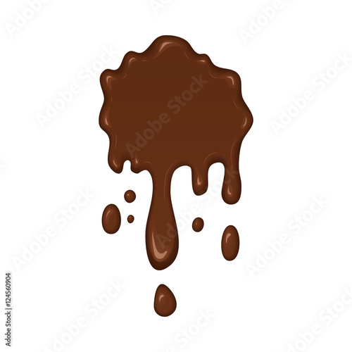 Vector illustration - melted chocolate drips and flowing. Abstract brown splash liquid. Banner in cartoon style. Stain shape isolated on white background
