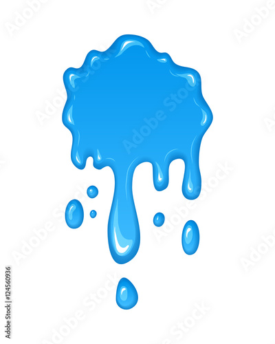 Vector illustration - water drips and flowing. Blob and splash, blot liquid. Blue paint drop. Abstract stain shape isolated on white. Graphic element for banner, sticker.
