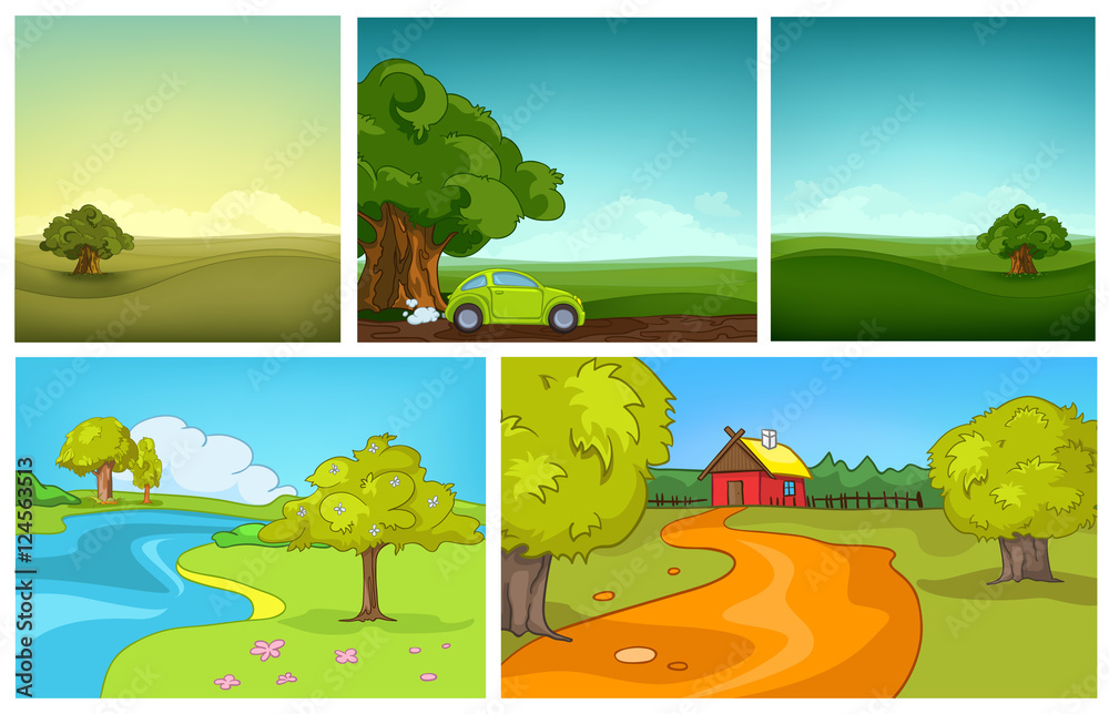 Vector cartoon set of summer backgrounds.