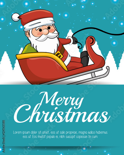 merry christmas card santa sleigh with snow vector illustration eps 10
