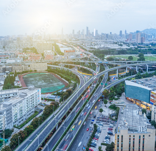 Aerial View of Shanghai overpass in China.
