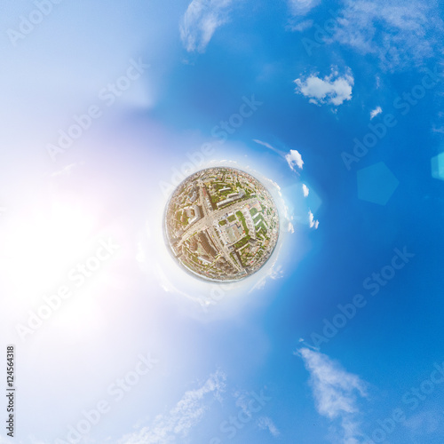 Wallpaper Mural Aerial city view with crossroads and roads, houses, buildings, parks and parking lots, bridges. Urban landscape. Copter shot. Panoramic image. Torontodigital.ca