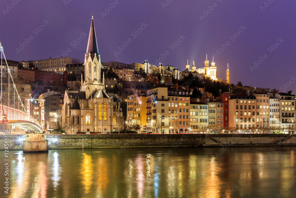 Famous church in Lyon with Saone river