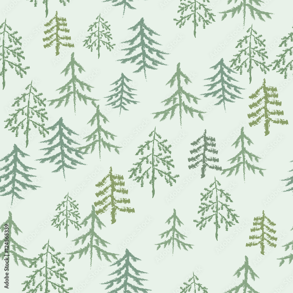 Vector seamless pattern. Green tree on light green background. Winter  Christmas texture. Fir tree. Stock Vector | Adobe Stock