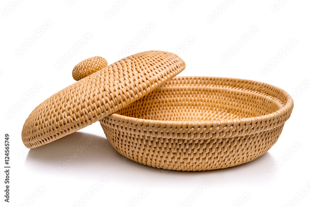 Wicker basket with lid, isolated on white