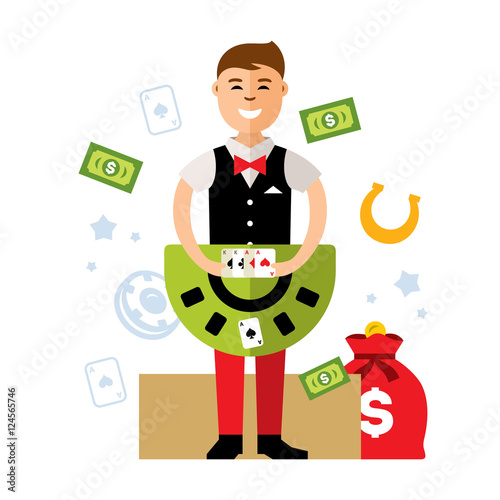 Vector Casino dealer. Flat style colorful Cartoon illustration.