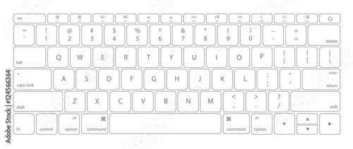Computer keyboard button layout template with letters.