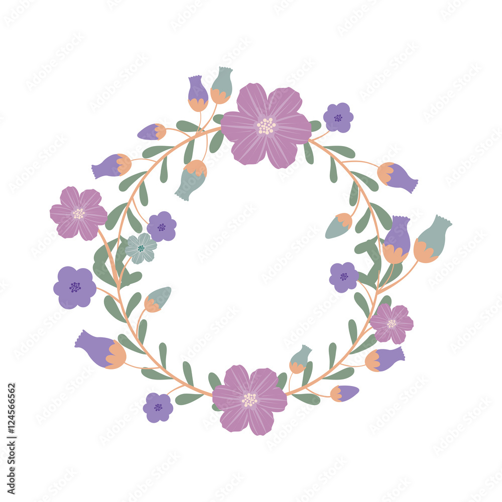 beautiful flowers with leaves wreath decoration icon over white background. vector illustration beautiful flowers with leaves wreath decoration icon over white background. vector illustration