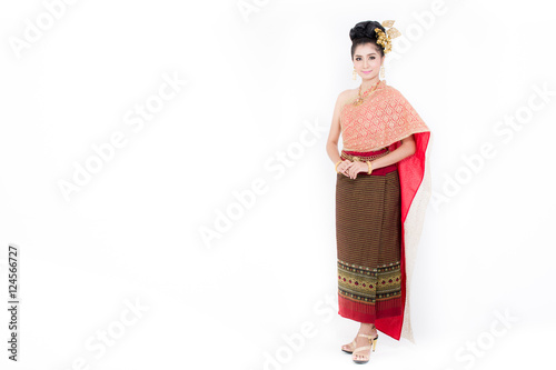 Asian woman wearing typical Thai dress.