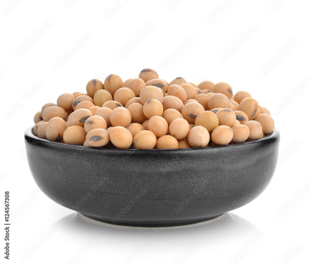 Dried soybean on glass cup isolated on a white background Dried soybean on glass cup isolated on a white background