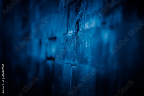 Full Frame Of Brick Wall in blue tone.