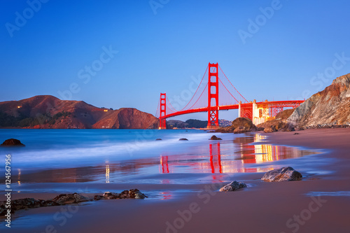 Photography Golden Gate Bridge at dusk, Sun Francisco