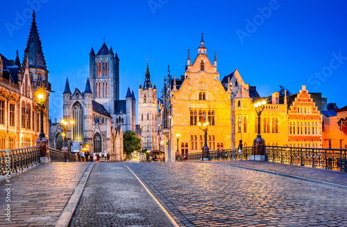 Gent, Flanders, Belgium - Belfort Tower and Gralesi at night