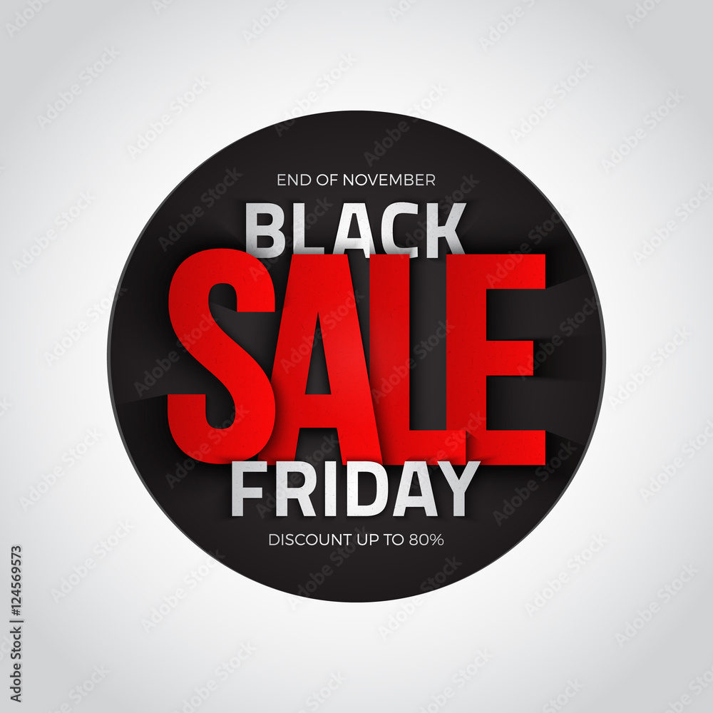 Black friday sale vector background. 3d round banner. Design template with inscription. Business, marketing and holiday illustration