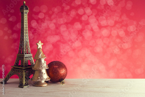 eiffel tower and xmas tree with decor ball photo