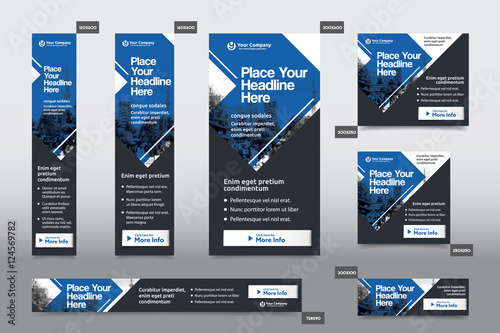Blue Color Scheme with City Background Corporate Web Banner Template in multiple sizes. Easy to adapt to Brochure, Annual Report, Magazine, Poster, Corporate Advertising Media, Flyer, Website.