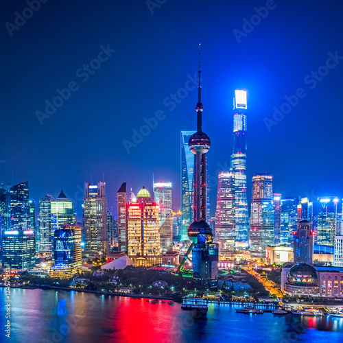 Shanghai Skyline at Night in China. photo
