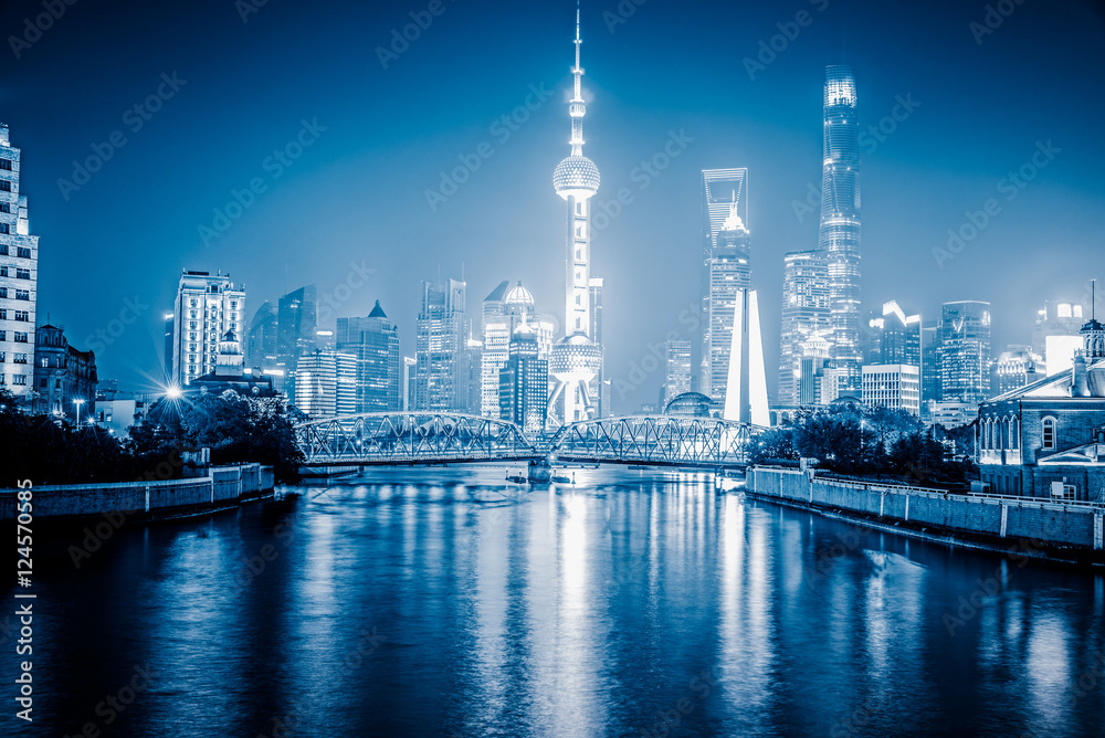 Fototapeta premium Shanghai Skyline w nocy w Chinach.