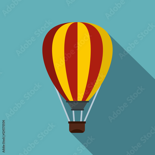 Hot air ballon icon. Flat illustration of hot air ballon vector icon for web isolated on light blue background