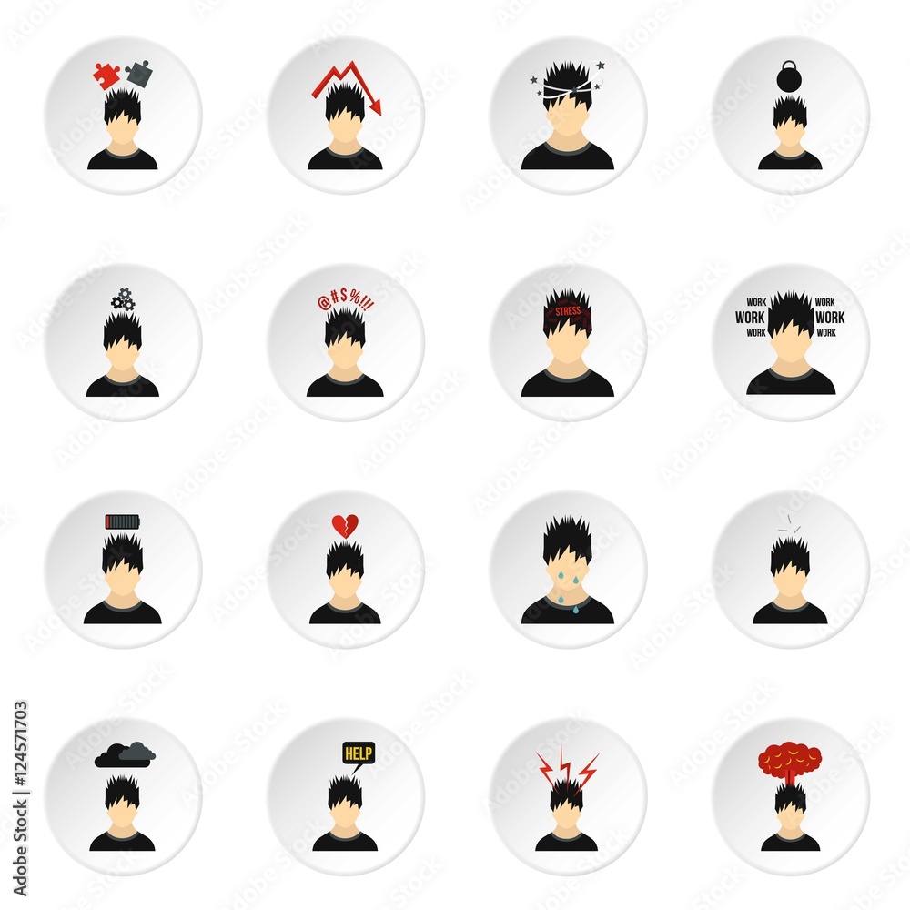 Fototapeta premium Stress icons set. Flat illustration of 16 stress vector icons for web