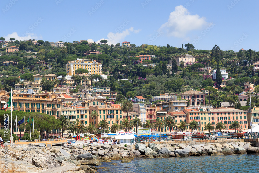 Townscape of Santa Margherita Ligure and Mediterranean Sea, Italy