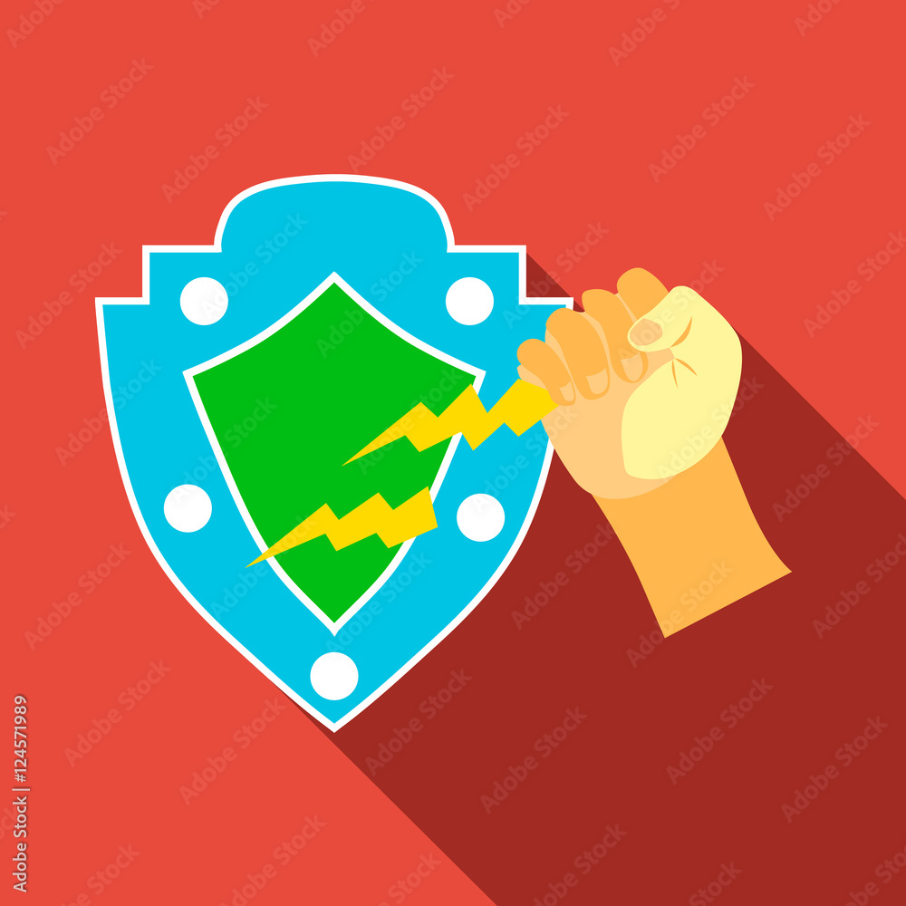 Arm and protective shield icon. Flat illustration of arm and protective