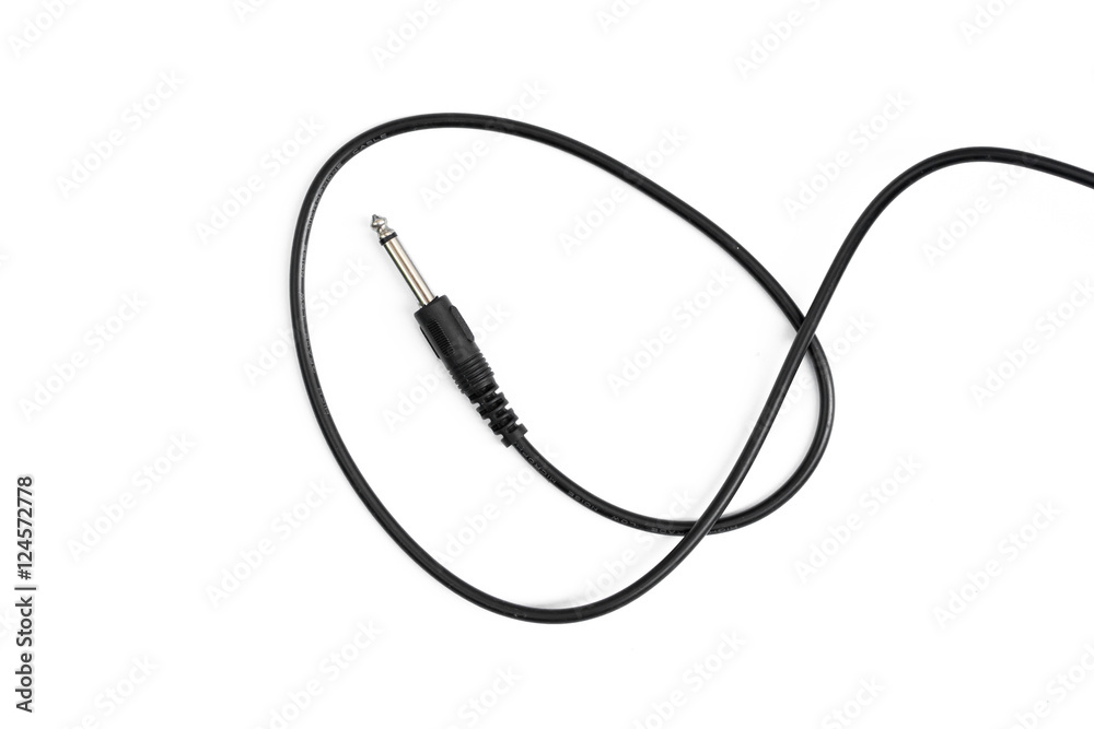 Guitar audio jack with black cable isolated on white background. Guitar audio jack with black cable isolated on white background.