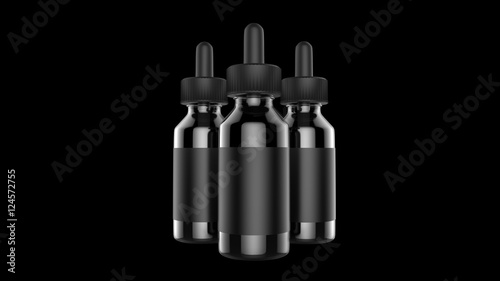 E cigarettes Liquid Bottle on black background. Vape. 3d illustration. photo