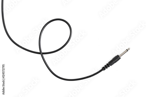Guitar audio jack with black cable isolated on white background. photo