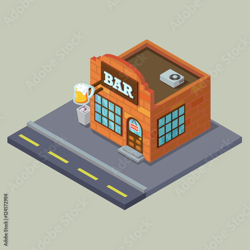 old vintage city bar with beer cup Isometric 3D vector illustration