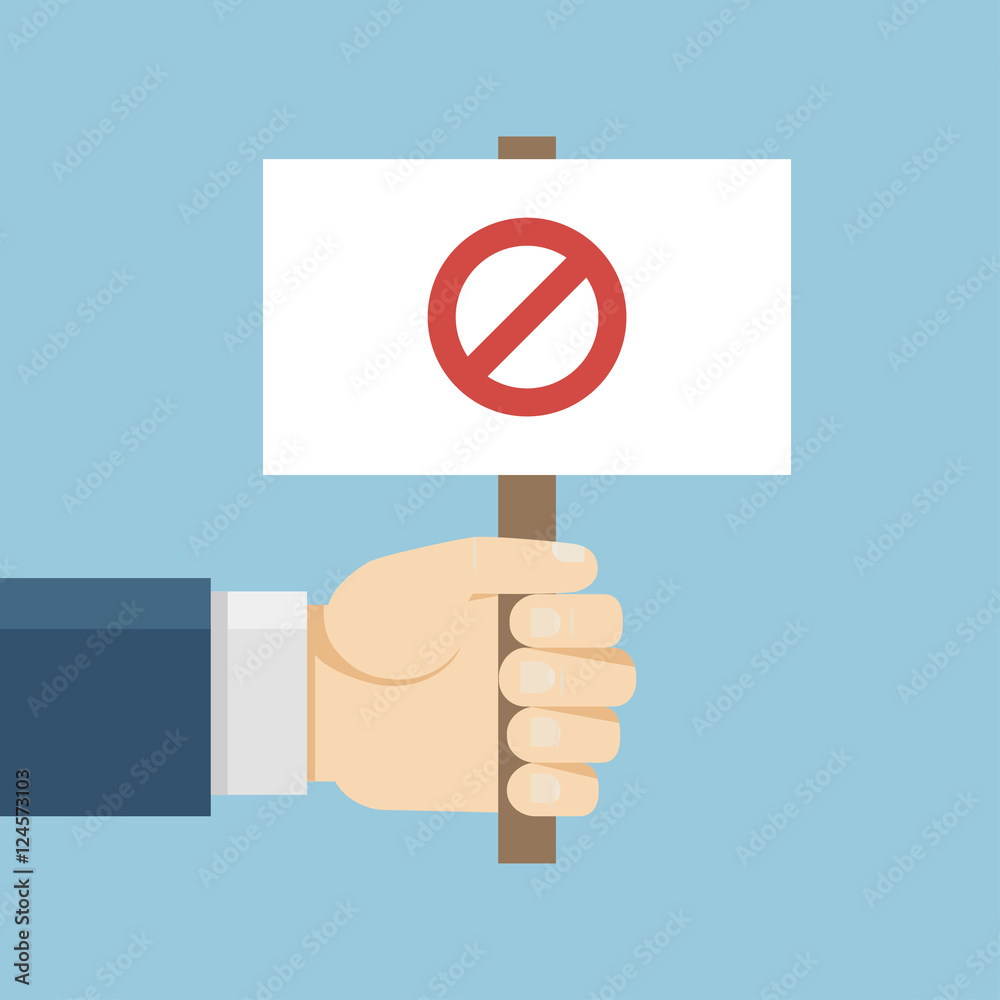 Hand holding protest board in flat style Hand holding protest board in flat style